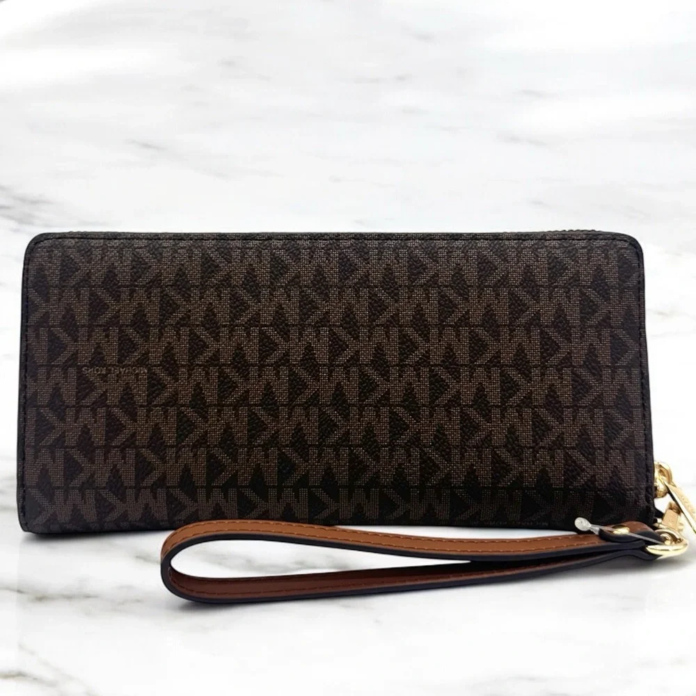 Michael Kors Large Continental Wallet Wristlet Brown Signature